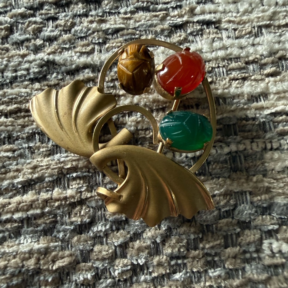 Vintage 12K Gold Filled Brooch with Multicolor Gemstones